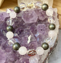 Charger l&#39;image dans la galerie, Bracelet de Marie - quartz rose-pyrite-cristal de roche
