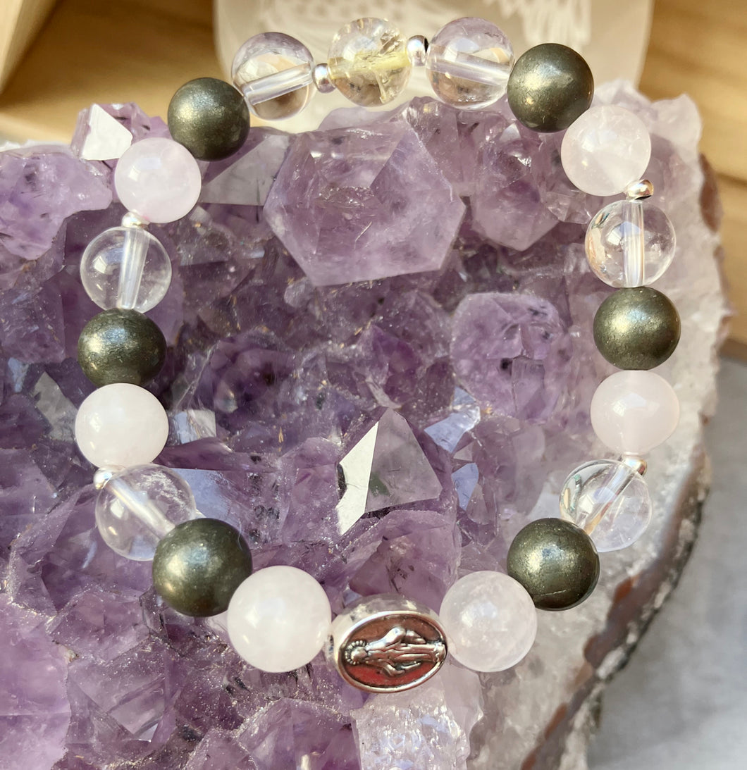 Bracelet de Marie - quartz rose-pyrite-cristal de roche